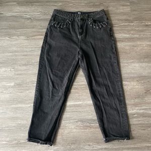 BDG Urban Outfitters High Rise Mom Washed Black Jeans Braided Rope 32